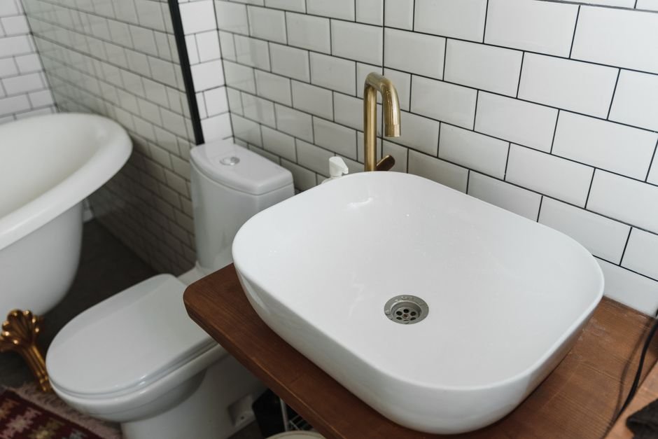 Bathroom interior with sink and bathtub