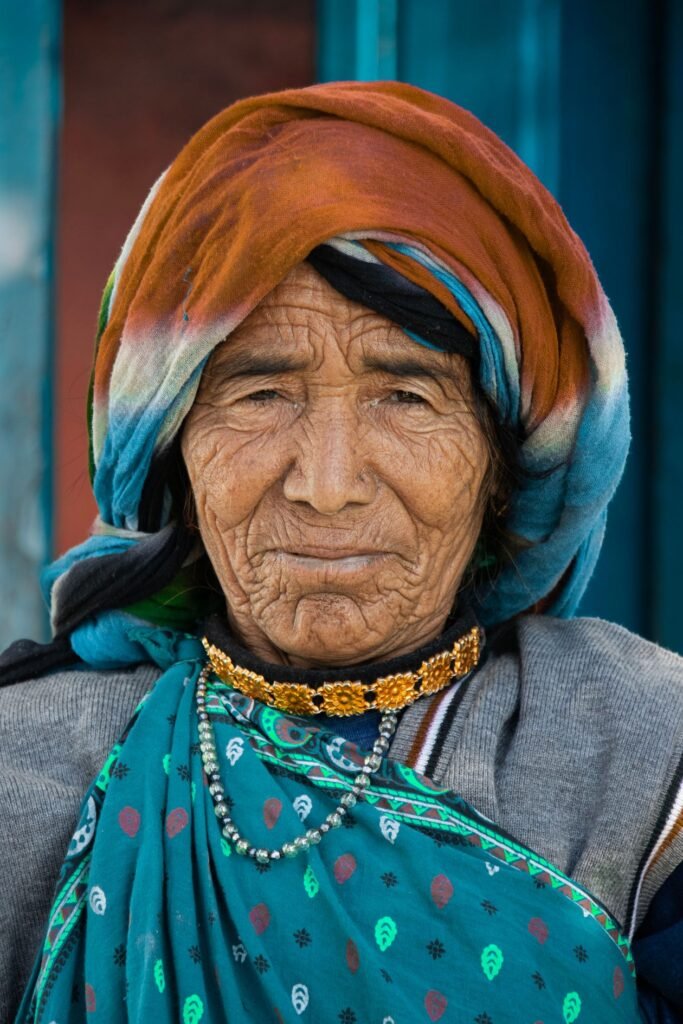 Elderly Indian woman in traditional attire