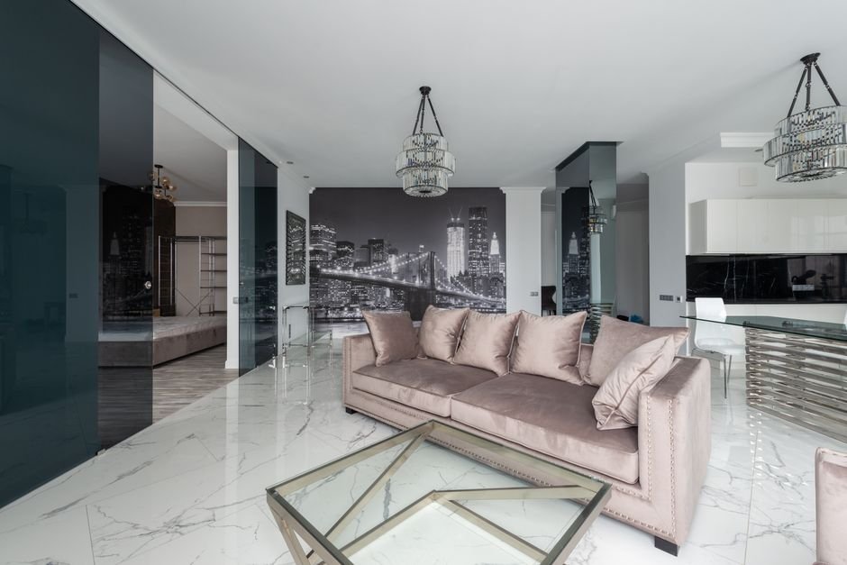 Modern home living room with polished floor