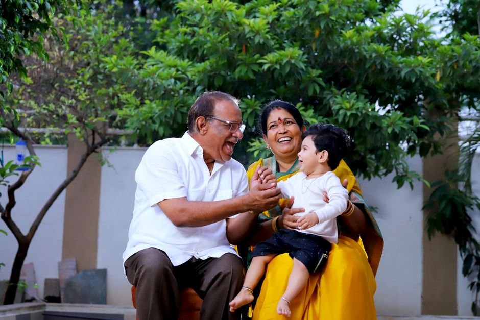 Three-generation Indian family spending time together